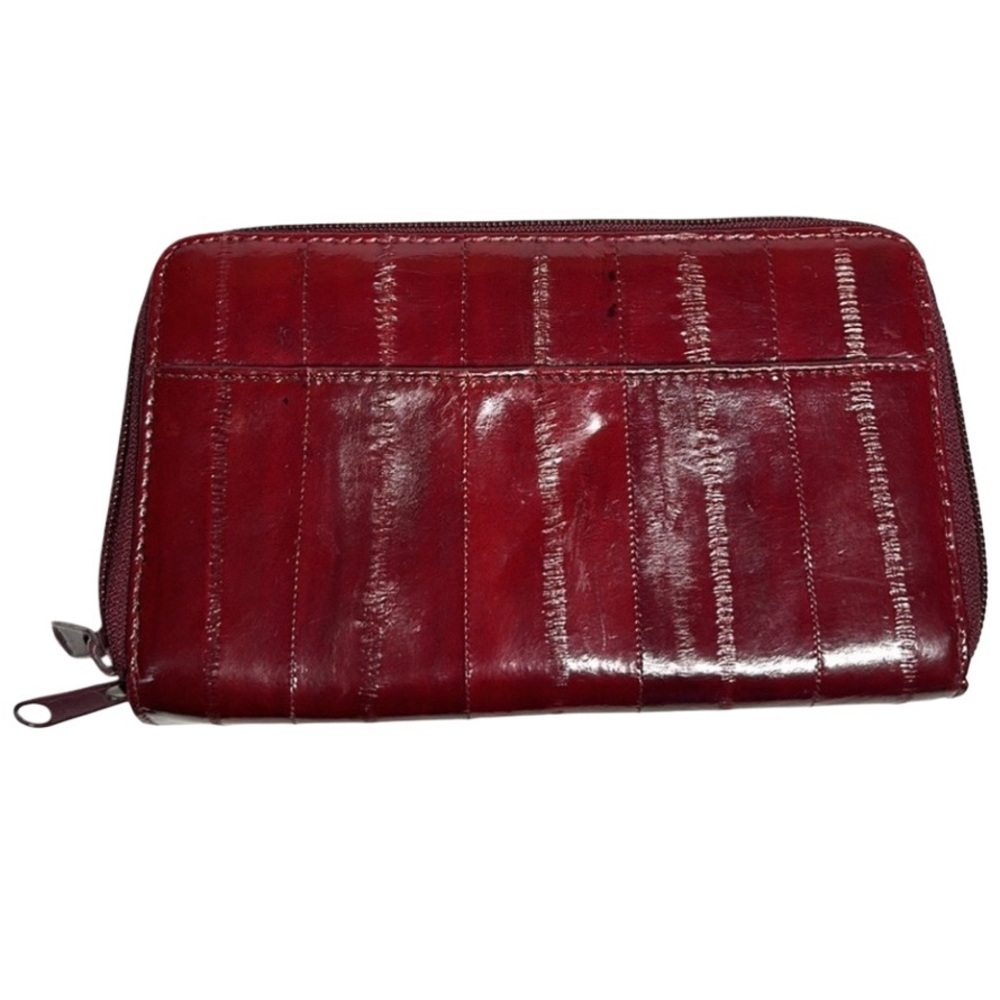 EEL SKIN WALLET Elegant Red Leather Wallet 1980’s Barely Used - Picture 2 of 5